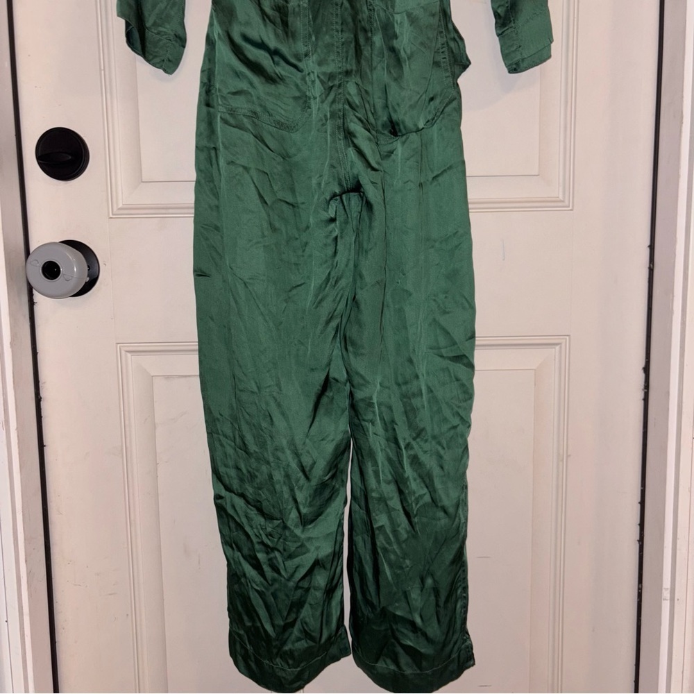 Guadalupe Design Emerald Green Long
Sleeve Cotton Lining Utility Silky Jumpsuit - Picture 14 of 15